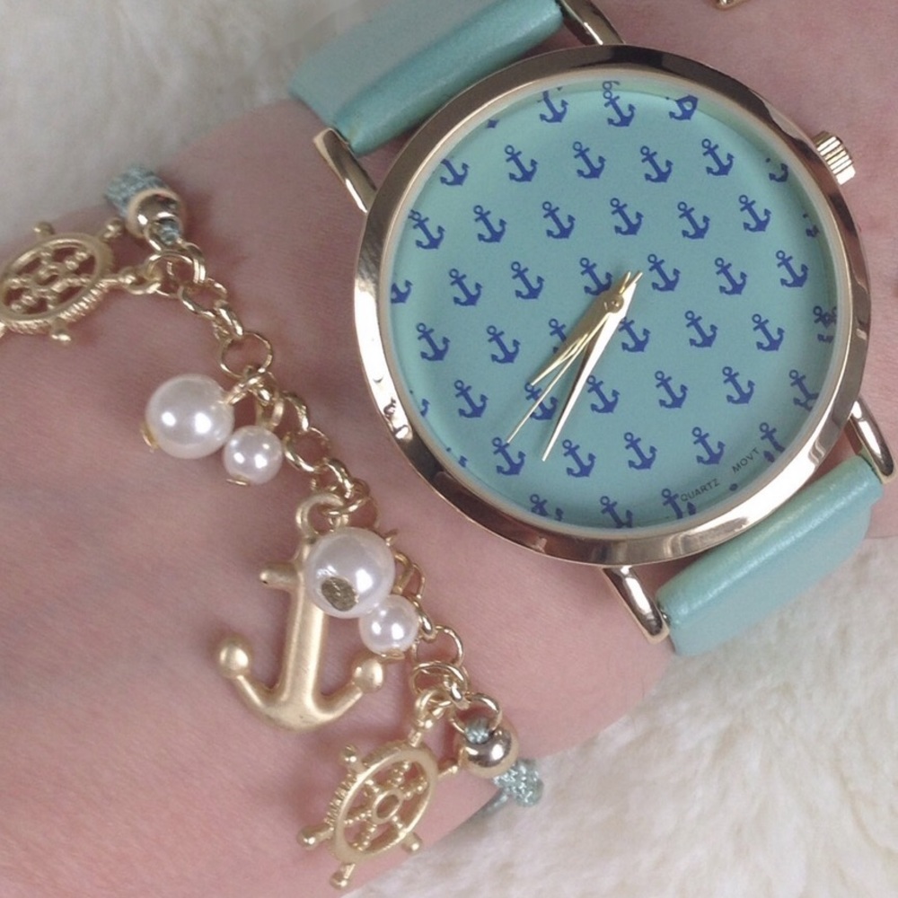 Mint Anchor Watch & Bracelet
